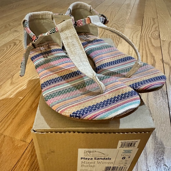 TOMS Playa Sandals - Size 8.5 - Mixed Woven Burlap - Picture 2 of 5